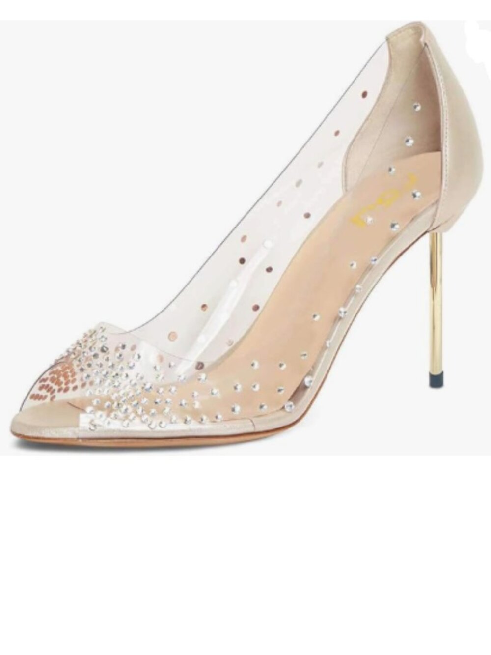 FSJ Cream Women Studded Pointed Toe Transparent Pumps High Heels Shoes